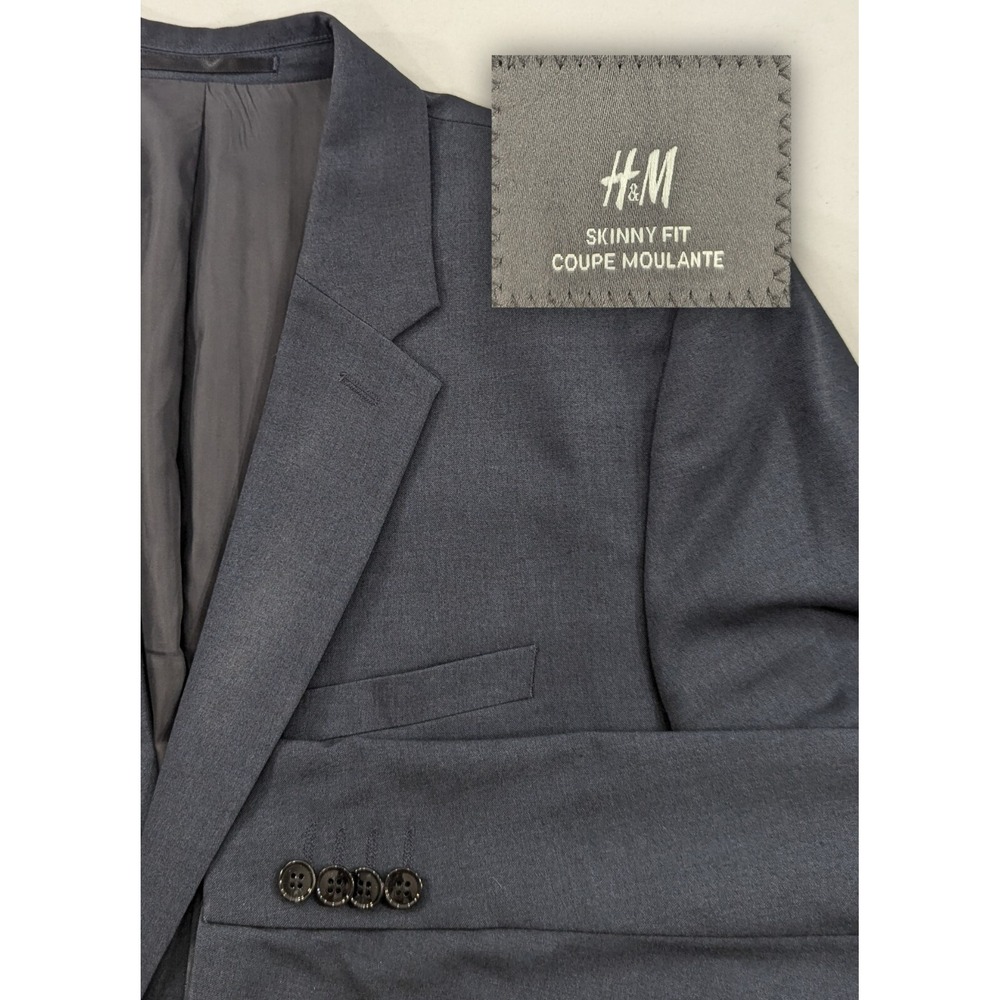 H&M Slim Fit Casual‎ Suit Jacket Blazer Dark Pale Blue Poly Blend  Size 46R Slim